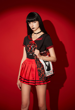 Emily the Strange Halloween Costume Sailor Uniform with JK Pleated Skirt