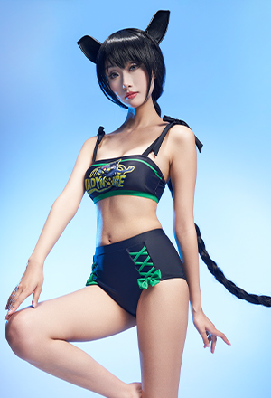 Miraculous Lady Noir Swimsuit Women Green Print Lace-Up Two-piece Bikini Set