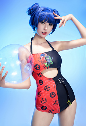 Miraculous Ladybug Swimsuit Women Red Black Contrast Color Ladybug and Lady Noir Print One-Piece Bathing Suit