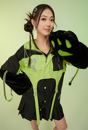 Micotaku Cyberpunk Kitten Strap Decorated Furry Cat Paw Hooded Jacket with Detachable Skirt