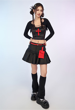 Micotaku Black and Red Casual Layered Skirt