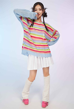 Micotaku Rainbow Stripe Loose Fit Casual Wear Sweater